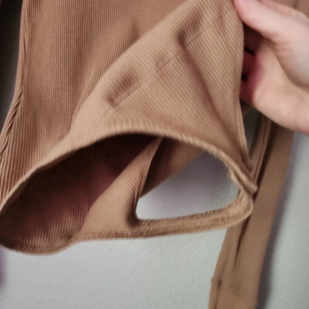 NUUDS long sleeve ribbed bodysuit in mocha‎ brown minimalist basic S